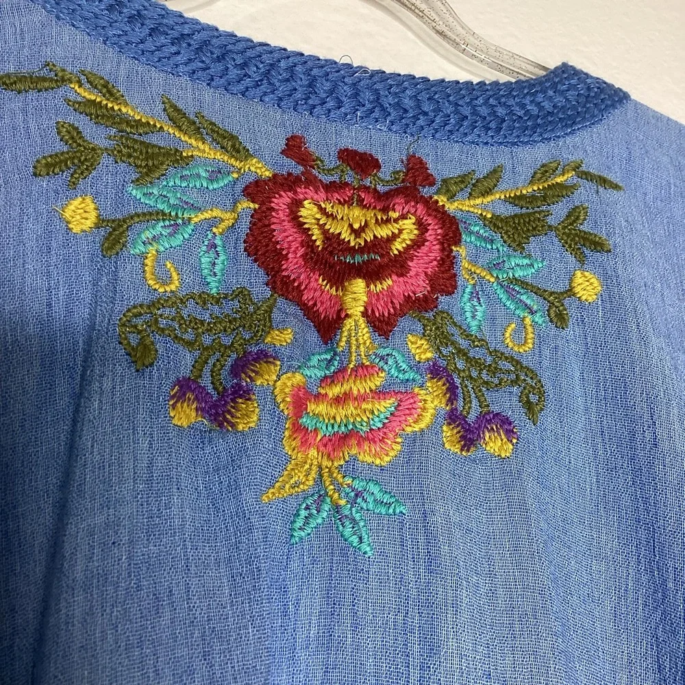 Scully NEW Embroidered Chambray Blouse Bell Sleeves NWT XL - Picture 5 of 8